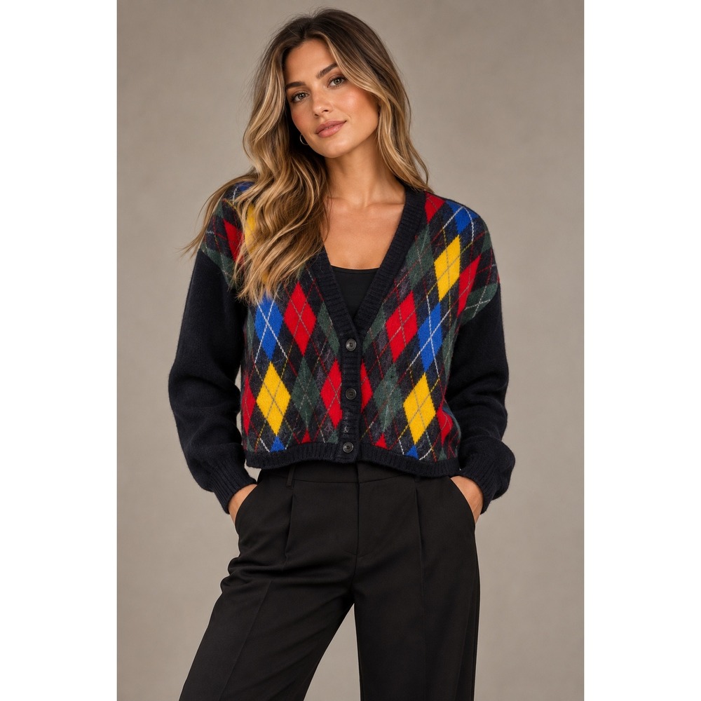 Vintage Pendleton Wool Argyle Diamond Cardigan Sweater Multi Color Women's M